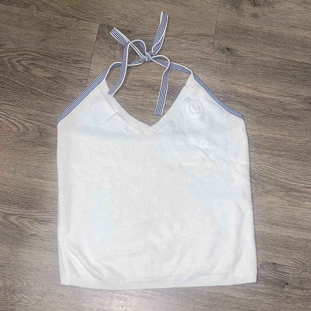 ARMANI EXCHANGE Halter Top with Blue Stripe Straps